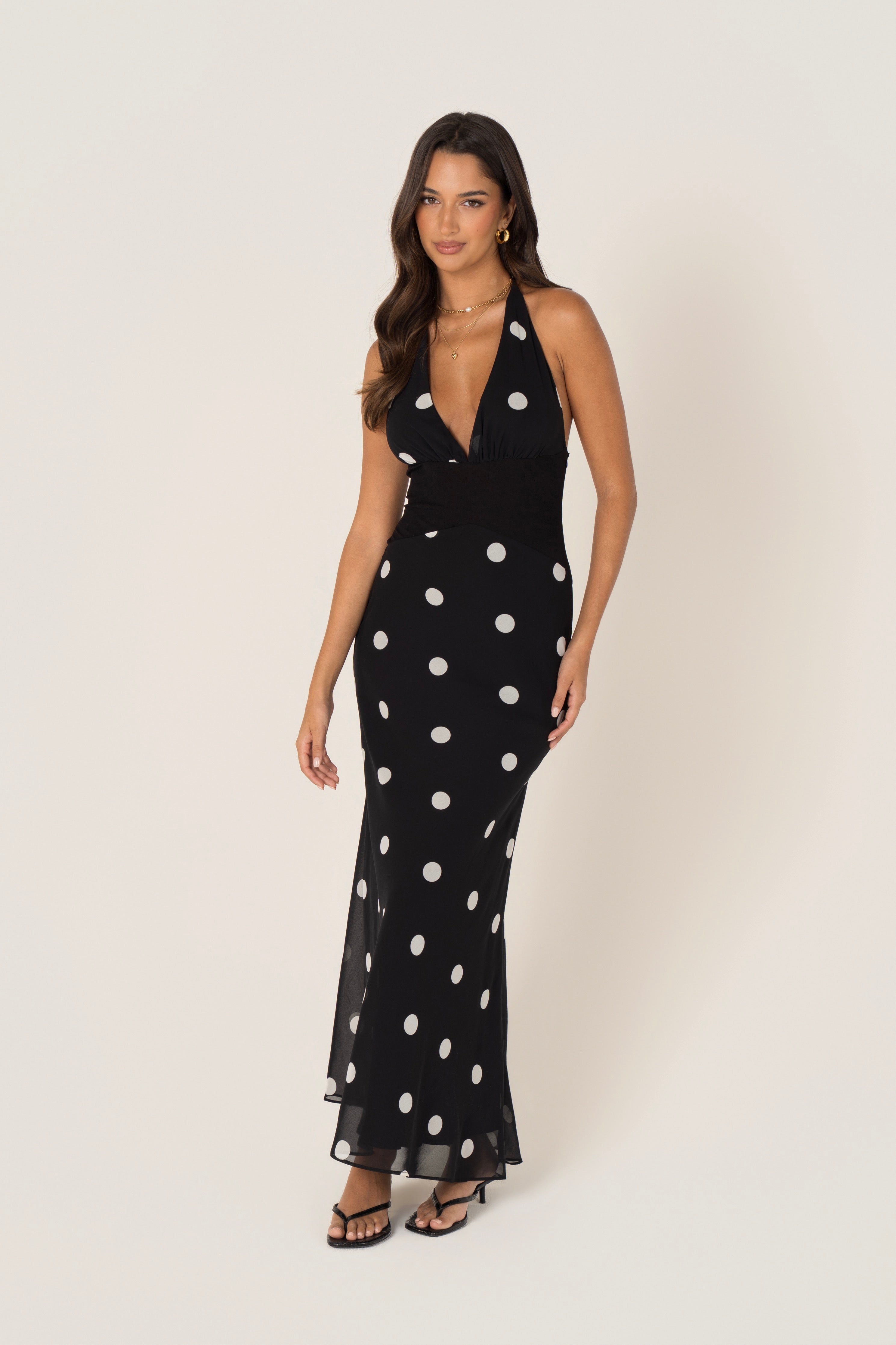 Annalee Black Polka Dot Halter Neck Maxi
