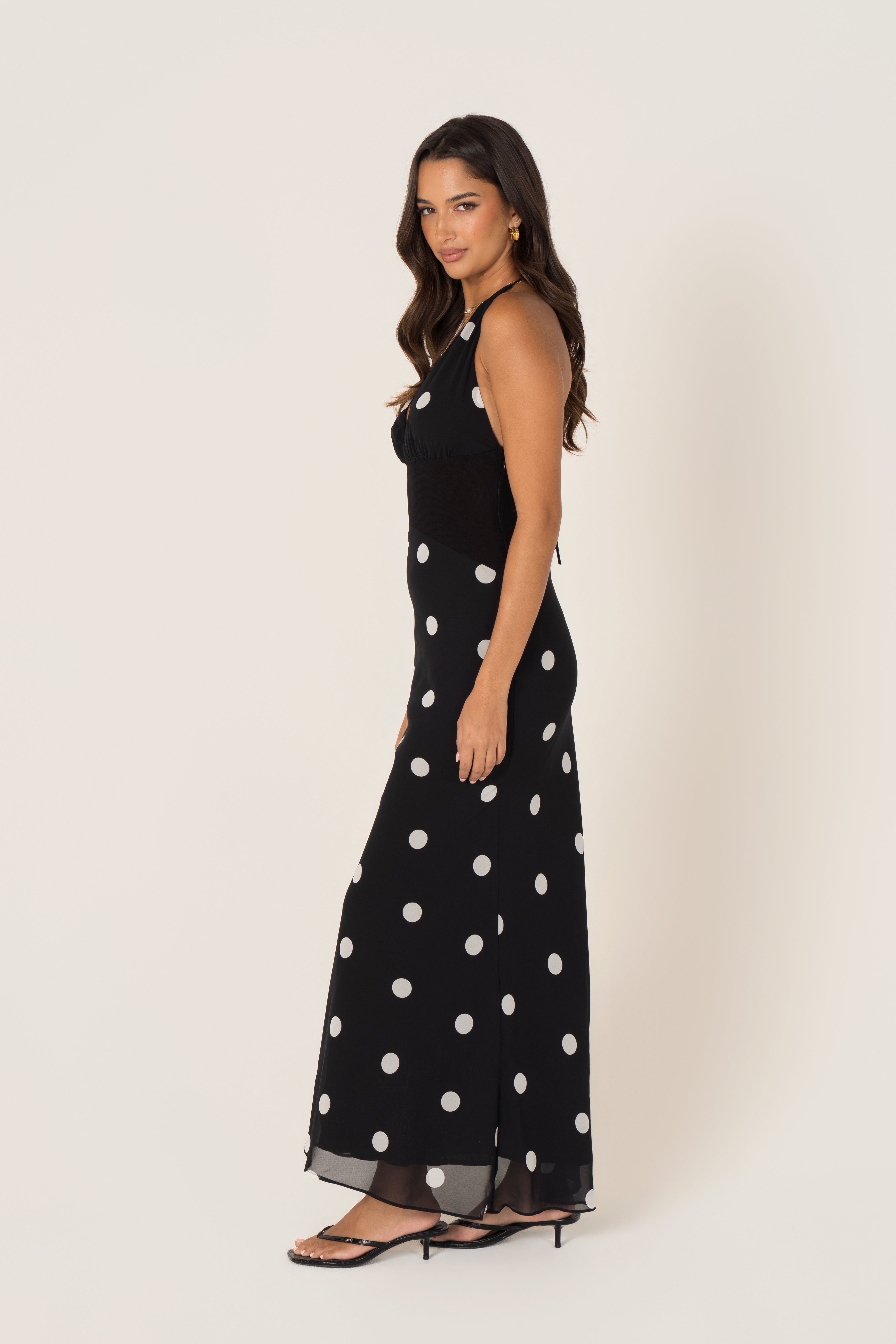 Annalee Black Polka Dot Halter Neck Maxi