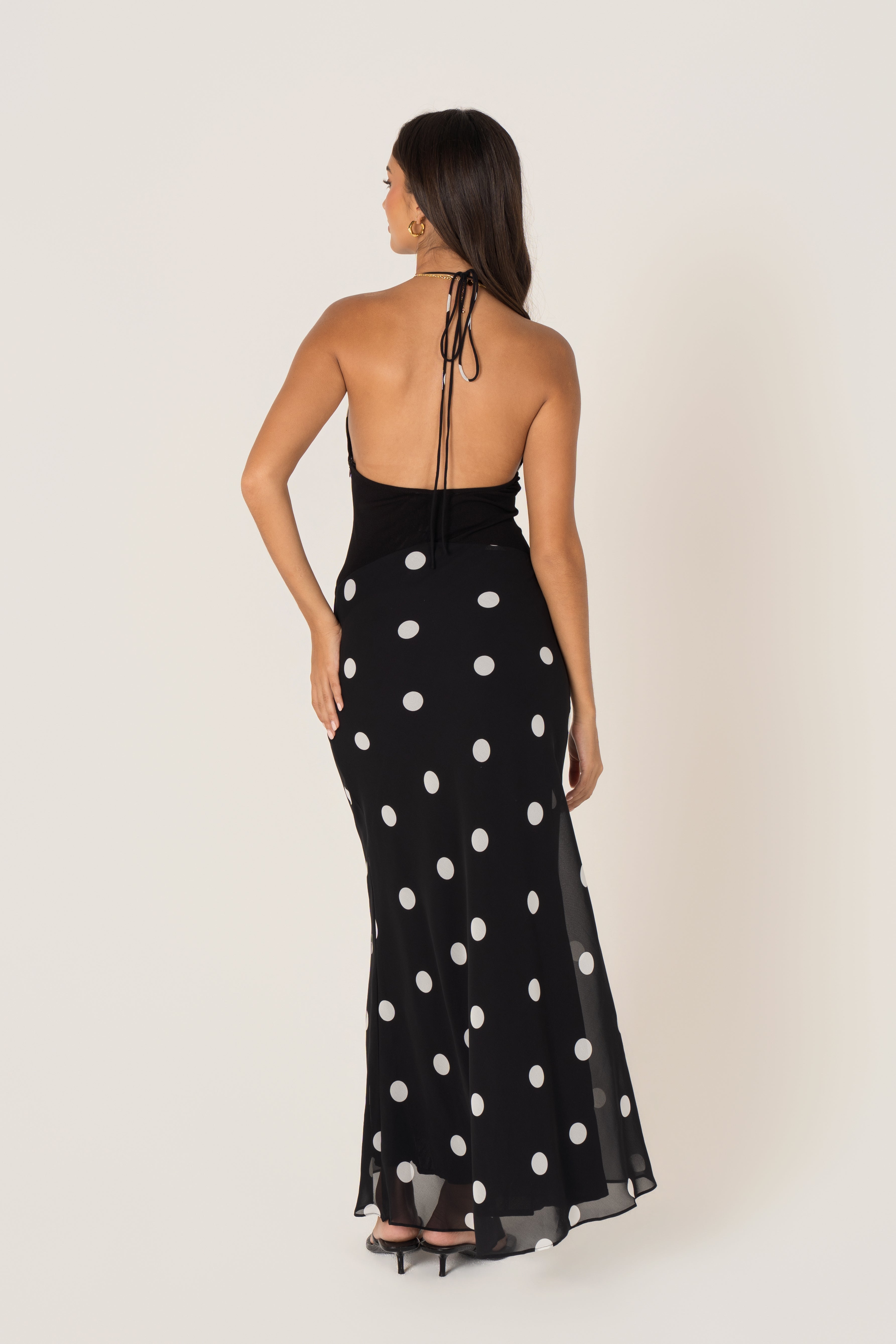 Annalee Black Polka Dot Halter Neck Maxi