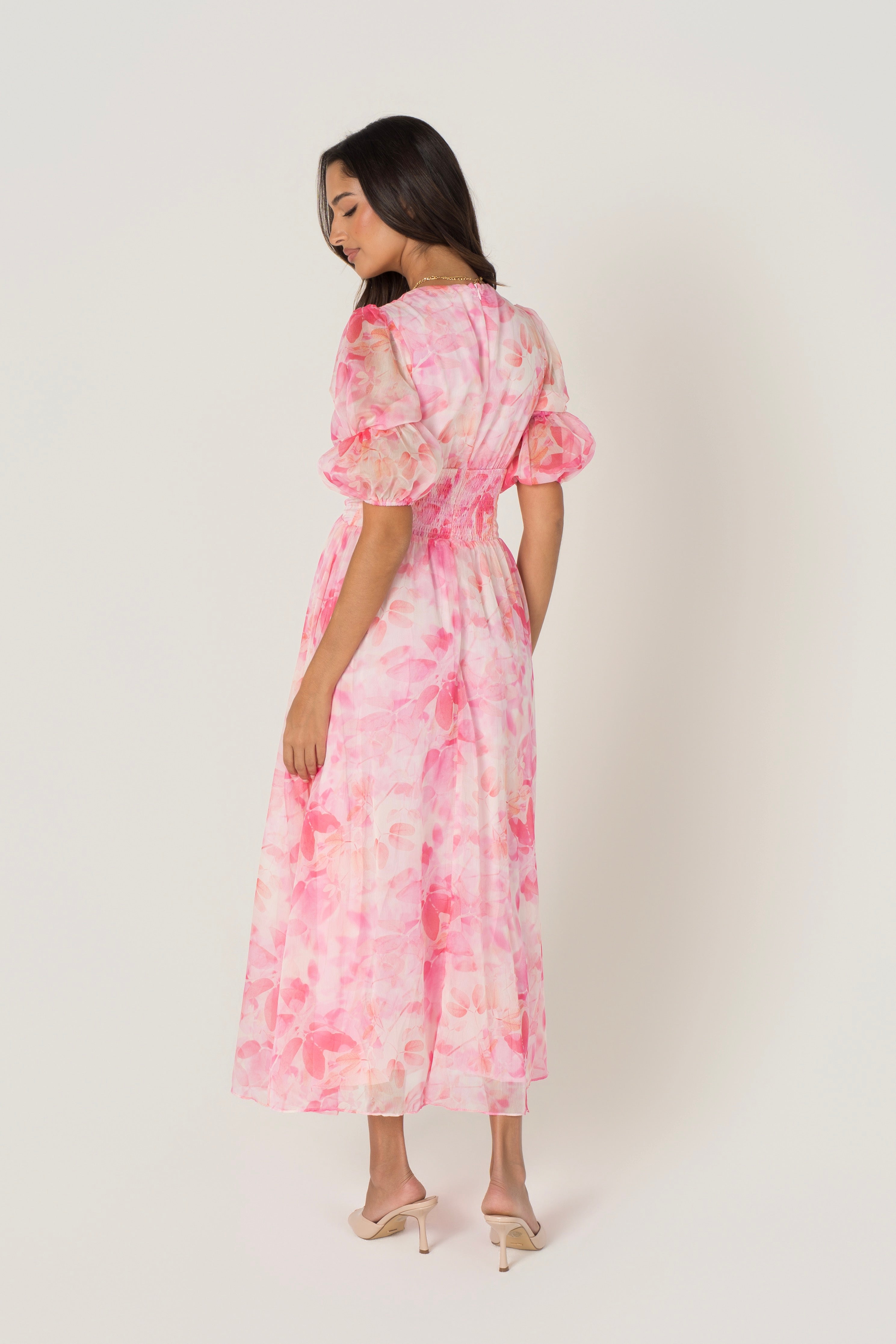 Bellamy Pink Floral Maxi with Puff Sleeves