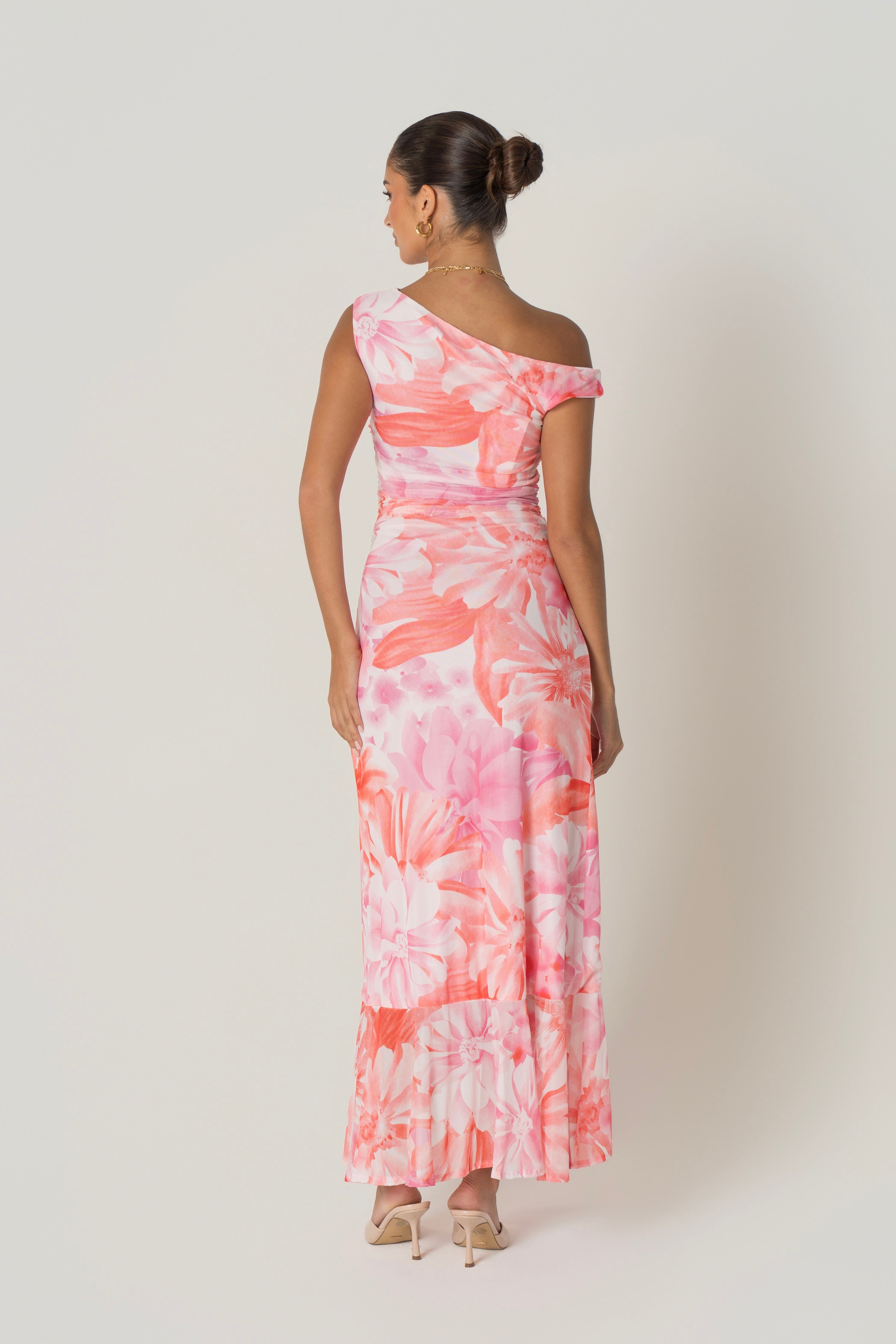 Calina Pink Drop Shoulder Floral Maxi Dress